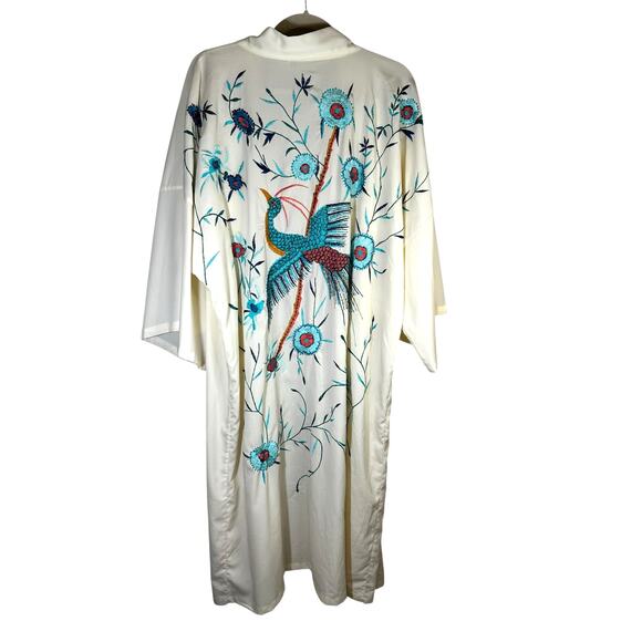 Floreat Women’s Bird of Paradise Kimono Cardigan Beaded Embroidered Cream Duster - Picture 1 of 13